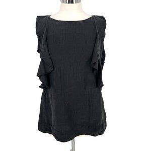 Sanctuary Black Silk Ruffle Sleeveless Top Blouse Size Large